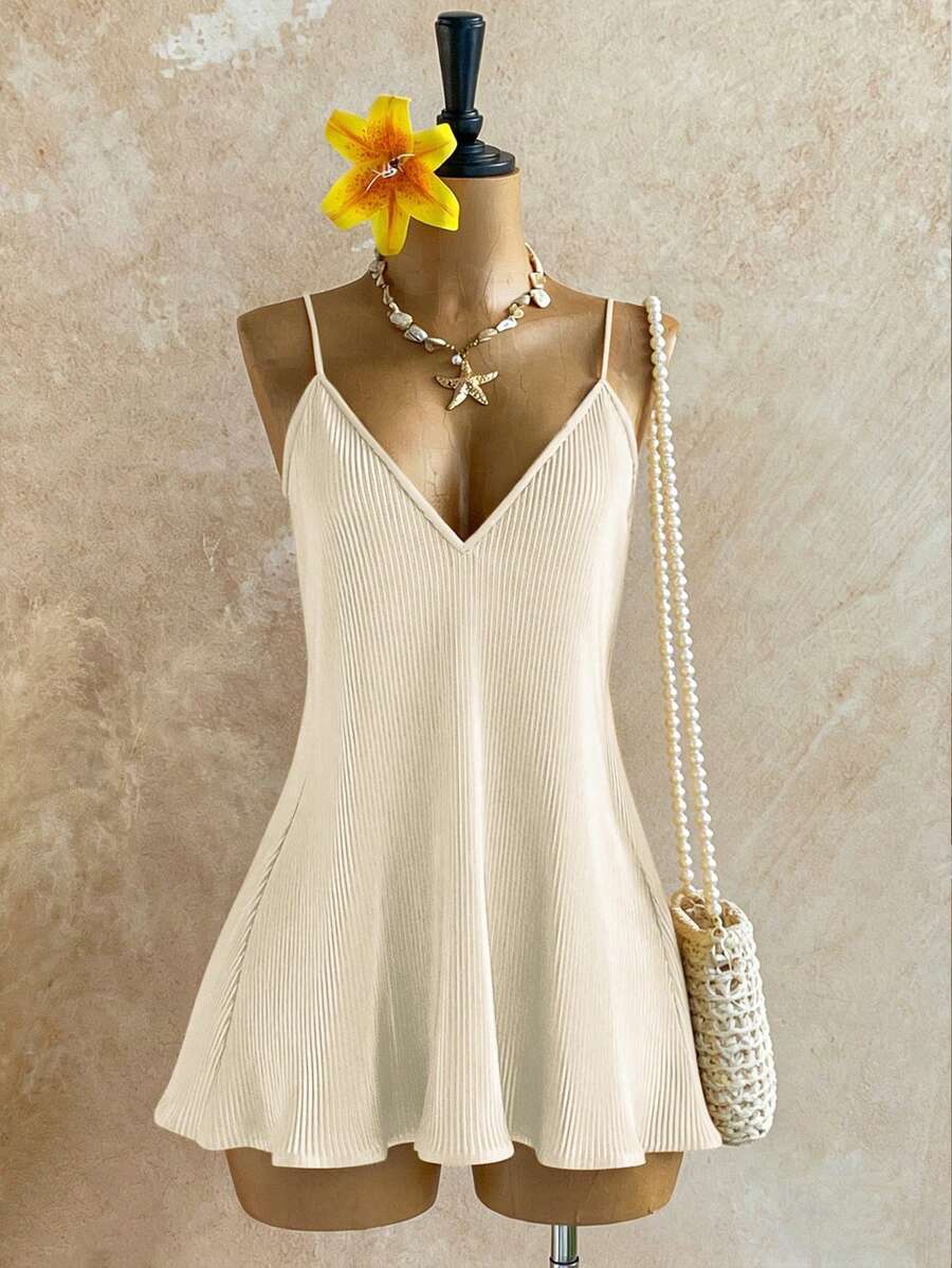 Roelina Váy ngắn hở lưng màu trơn thường ngày - Pearl White - Xem 1