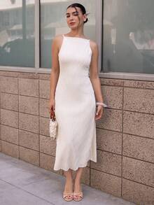 Andrea Bello Váy dệt kim mỏng mùa hè cho nữ - Màu be - Xem 4