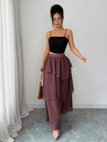 Elenzga Chân váy nữ, chất liệu chiffon mềm mại và thoải mái màu nâu sô cô la, thiết kế nhiều lớp tạo vẻ thướt tha và duyên dáng, dáng chữ A tôn dáng đôi chân, phù hợp cho công sở, du lịch hoặc các sự kiện xã hội, một món đồ không thể thiếu trong tủ quần áo của phụ nữ. Chân váy maxi nhiều lớp, bộ chân váy hai mảnh cho nữ, chân váy dài xếp tầng, chân váy dài thướt tha, chân váy maxi xếp bèo. - Màu nâu Sô-cô-la - Xem 6