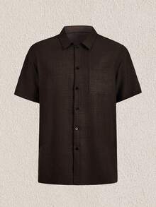 Mercer Haus Men's Casual Solid Color Simple Khaki Shirt & Drawstring Shorts Set, Summer , Suitable For Summer Tropical Holiday Vacation In Hawaii. - Coffee Brown - View 10