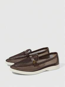 Sleekvia Giày lười nữ đế bằng, thoáng khí và thoải mái, kiểu dáng thường ngày, dành cho mùa xuân hè 2026. - Nâu đậm - Xem 2