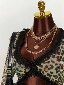 Amplova 复古豹纹透视低胸性感连体裤 - 彩色 - 查看 3