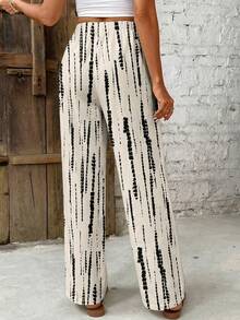 SHEIN Frenchy Quần ống đứng nữ kiểu dáng thường ngày thắt eo, họa tiết nhuộm tie-dye màu be - Phong cách thanh lịch cho kỳ nghỉ xuân/hè, hoàn hảo cho bãi biển, du thuyền, lễ hội âm nhạc Boho, lễ hội miền Tây, phong cách vintage đảo nhiệt đới. - Nhiều màu - Xem 2