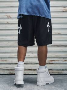 Modcrash Pantalones cortos para hombre, estampado de ropa de calle, ajuste relajado con cordón, playa, correr, baloncesto, exterior, primavera verano, unisex - Multicolor - Ver 2