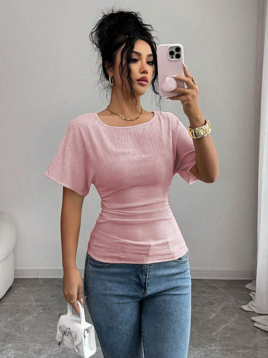 SHEIN Elenzya Women's Elegant Waist Tie Back Design T-Shirt, New Arrival For Summer - Pink - View 1