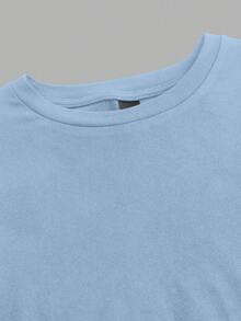 SHEIN EZwear 2件/套 休闲简约天蓝色和粉色百搭圆领短袖T恤，适合春夏搭配 - 彩色 - 查看 5