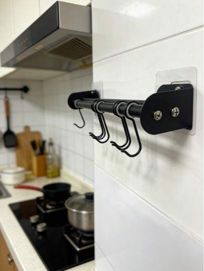 1/2PCS Wall Mounted Kitchen Utensil Rack, Modern Wall Hanging Rod, Storage Hooks, Movable Hanger Hooks, Pot Spoon Holder, Kitchen Organizer, Kitchen Accessories