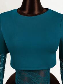 BamGleam 女士长袖性感蕾丝连体衣 - 深色水洗藍 - 查看 4