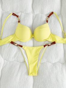 Swim Vcay 女士两件式泳衣套装，性感优雅简约挂脖比基尼，适合海滩度假，春夏穿着 - 彩色 - 查看 7