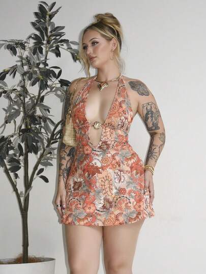 Arliah 女式露背夏季外出夏威夷波西米亚海滩派对露背佩斯利印花西部迷你连衣裙