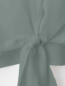 Franclia 法式优雅编织翻领长袖系带开衫，新款夏季白色女式衬衫 - 霧霾藍 - 查看 4