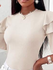 EMERY ROSE Áo thun nữ cỡ lớn màu trơn, kiểu dáng thường ngày, đa năng. - Màu be - Xem 5