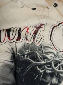 ROMWE MEN Street Life Men's Street Style Jesus Print Short Sleeve T-Shirt - Apricot - View 6