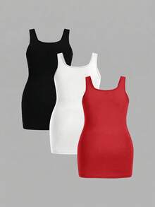 SHEIN Essnce 大码休闲纯色修身背心 - 彩色 - 查看 2