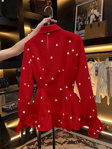 Franclia 女士时尚印花腰部衬衫 - 紅色 - 查看 2