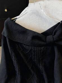 GlowEve CURVE Áo len trễ vai dáng rộng thanh lịch cỡ lớn dành cho nữ, thích hợp cho các buổi đi chơi và dự tiệc cưới, mùa thu/đông - màu đen - Xem 6