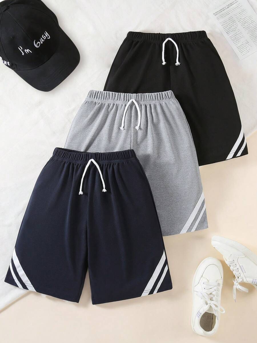 3pcs Boys' Casual Sports Minimalist Multi-Color Shorts Set, Suitable For Sports, Leisure, School, Summer - Multicolor - View 1
