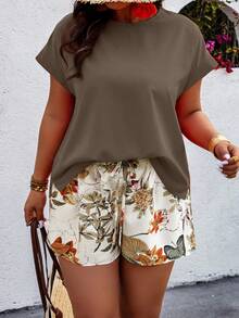 SHEIN Clasi Random Print Casual Vacation Style Plus Size 2 Pieces Set - Multicolor - View 1