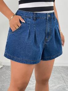Elenzga Plus Size Women's Elegant & Comfortable Light Blue Non-Stretch Denim Shorts, Summer, Jorts, Jean Shorts, Plus Size Shorts - Light Wash - View 7