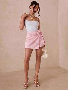 SHEIN Glamour Váy quần nữ kẻ sọc, kiểu dáng thường ngày, đa năng. - Hồng - Xem 3