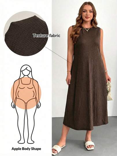 SHEIN Essnce فستان أسود أكمام بلا أكمام متوسط الطول، قماش نسيج مريح وفضفاض، أنيق وعملي للاستخدام اليومي، طراز بسيط، طراز المال القديم، ملابس للنساء، ملابس مطار للنساء، صيف أوروبي، فستان منحني
