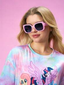 My Little Pony X SHEIN 甜美可爱大框方形粉色女士时尚眼镜，适合日常佩戴，附赠卡通收纳袋，方便旅行和户外活动。 - 粉色 - 查看 4