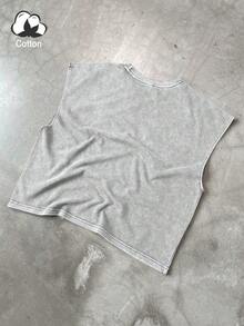 TOKVUE Áo ba lỗ vai rộng cổ điển giặt thường ngày cho nam - Xám - Xem 2
