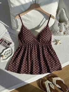 Comfortcana Kamisol Seksi Ukuran Besar Motif Polkadot Cokelat - Coklat - View 8