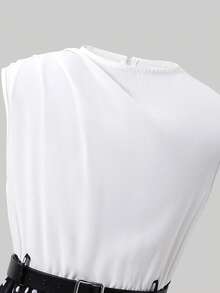 少女纯色高领拼接波点休闲连衣裙 - 黑與白 - 查看 8