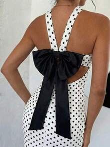 Firerie 女士浪漫露背撞色蝴蝶结连衣裙 - 黑與白 - 查看 3