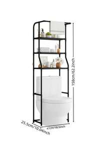 1 pieza Estantería de almacenamiento multifuncional, estantería de almacenamiento de 3 niveles en color negro y blanco, estantería de pie para baño o balcón con barra para colgar toallas + cesta de almacenamiento de gran capacidad, estantería de clasificación a prueba de agua y ahorro de espacio - Multicolor - Ver 5