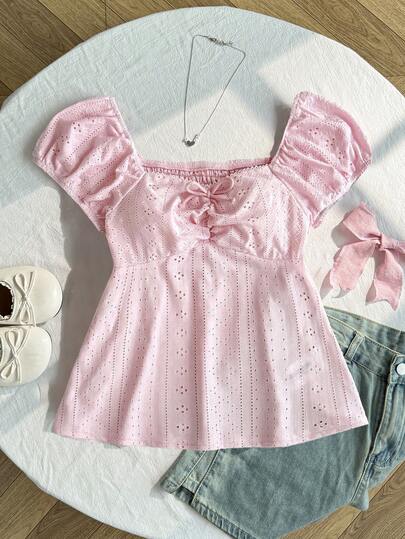 SHEIN Áo len chui đầu dệt kim jacquard thoải mái, thường ngày dành cho nữ tuổi teen, màu hồng.