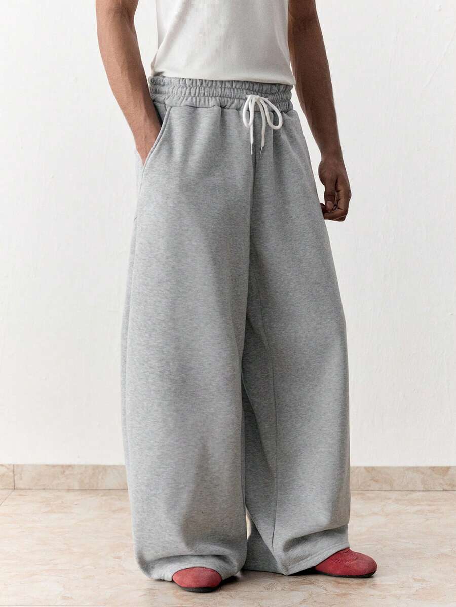 SWAVVY Quần dài nam dáng rộng, thiết kế phối màu xám, thích hợp cho mùa xuân và mùa thu. - Xám - Xem 1