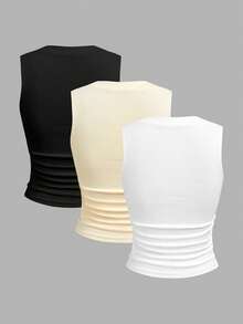 Comfortcana Bộ 3 áo hai dây nữ kiểu dáng thường ngày, đa năng, viền ren, chất liệu 95% cotton, ôm sát eo, không tay, thích hợp cho mùa xuân và mùa hè. - Nhiều màu - Xem 2