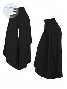 SHEIN PETITE 女士不对称宽松休闲裤，适合夏季和毕业典礼穿着 - 黑色 - 查看 1