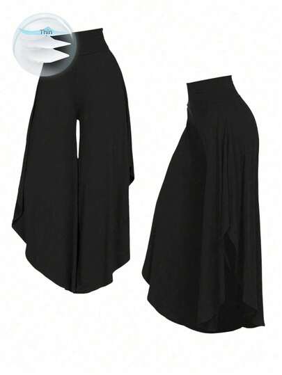 SHEIN PETITE Quần nữ dáng rộng bất đối xứng, thích hợp cho mùa hè và trang phục tốt nghiệp.