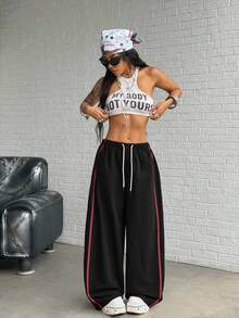 StreetHx Women's Drawstring Waist Casual Loose Harem Pants - Black - View 5