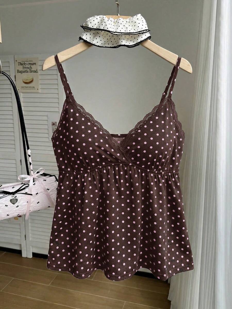 Comfortcana Kamisol Seksi Ukuran Besar Motif Polkadot Cokelat