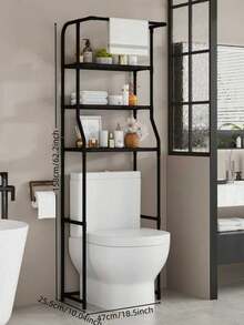 1 pieza Estantería de almacenamiento multifuncional, estantería de almacenamiento de 3 niveles en color negro y blanco, estantería de pie para baño o balcón con barra para colgar toallas + cesta de almacenamiento de gran capacidad, estantería de clasificación a prueba de agua y ahorro de espacio - Multicolor - Ver 2