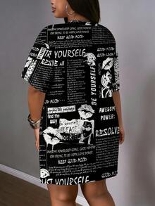 Slaydiva Vintage Poster Print Plus Size Dress, Suitable For Music Festivals - Multicolor - View 2