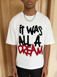 NORVETH Men's White Relaxed Fit Dream Quote Towel Embroidered Crewneck T-Shirt For Everyday Urban Style - White - View 3