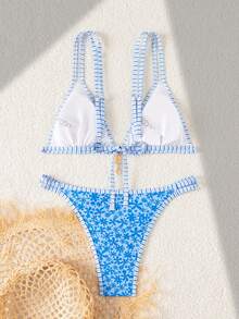 Swim Mod Damen süßer Bikini-Set mit Ditsy-Blumen-Trim, geeignet für Sommerurlaub - Verschiedenfarbig - Übersicht 3