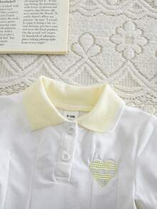 SHEIN 1 pieza Vestido casual blanco para niñas, con cuello y puños acanalados, adecuado para uso casual, al aire libre, deportes, fiesta - Amarillo - Ver 5