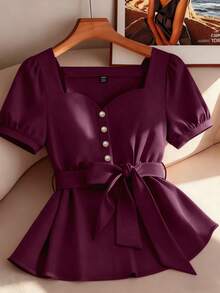 GlowEve CURVE Large-Sized Woven Elegant And Simple Commuting Women's Shirt - Red Violet - View 1