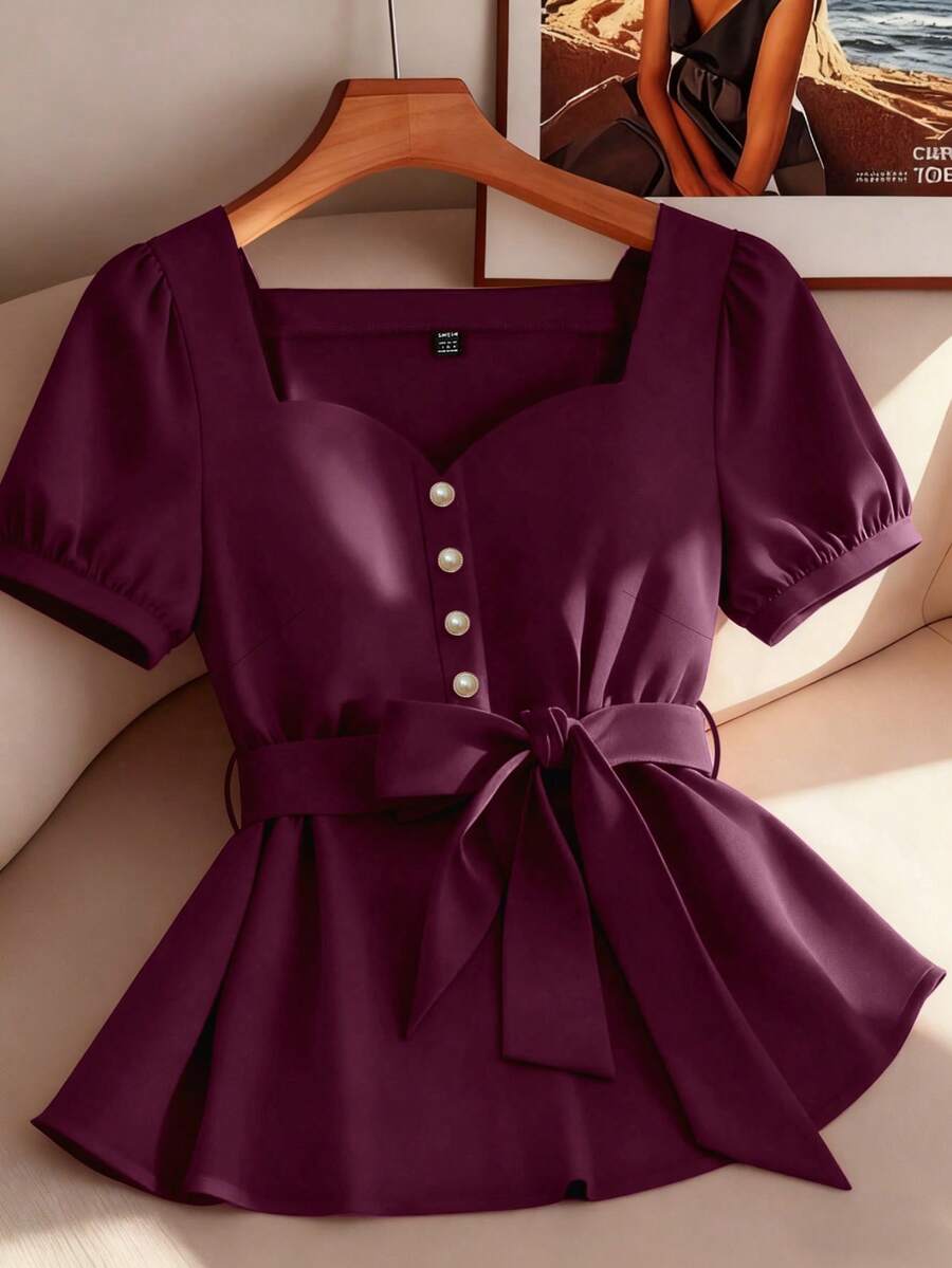 GlowEve CURVE Large-Sized Woven Elegant And Simple Commuting Women's Shirt - Red Violet - View 1