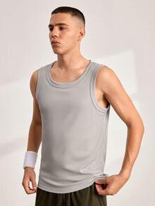 Driftmere 男式休闲罗纹纹理基本款白色修身弹力背心 - 灰色 - 查看 1