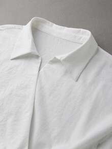 Franclia Plus Size White Batwing Sleeve Short Sleeve Blouse With Tie - White - View 3