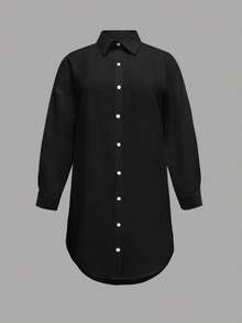 EMERY ROSE Vestido camisero casual con aplicaciones de lentejuelas para mujer talla grande 2025 - Negro - Ver 4