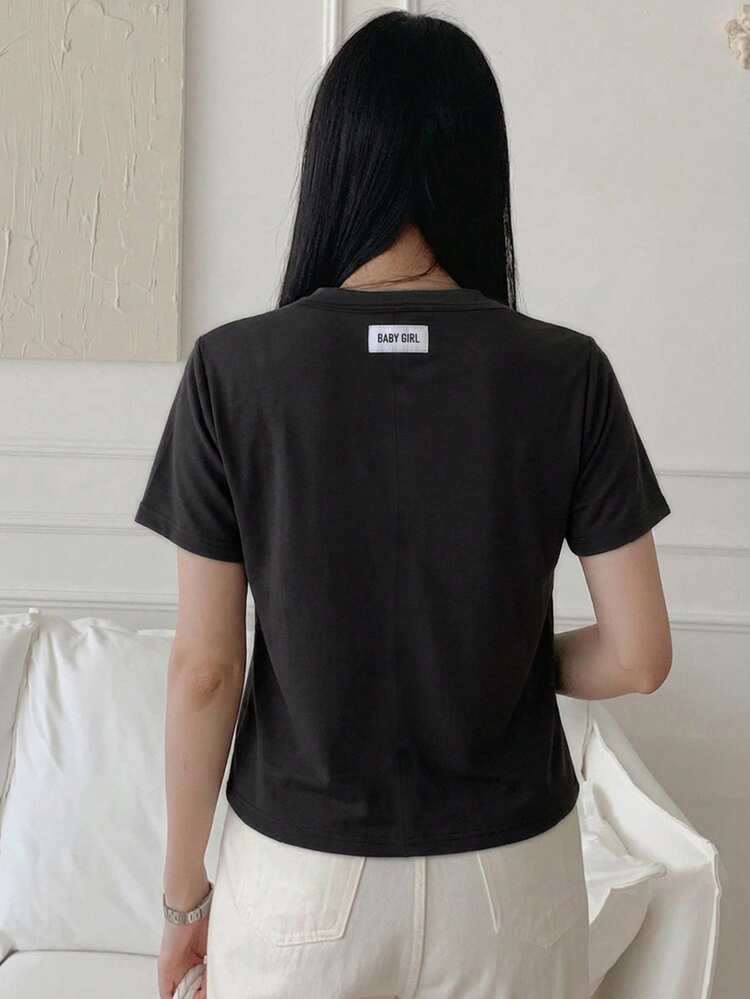 Women's Solid Color Round Neck Short Sleeve Casual Versatile T-Shirt