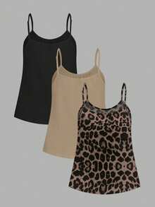 SHEIN EZwear Bộ 3 áo hai dây cỡ lớn, kiểu dáng tối giản, thoải mái. - Nhiều màu - Xem 2